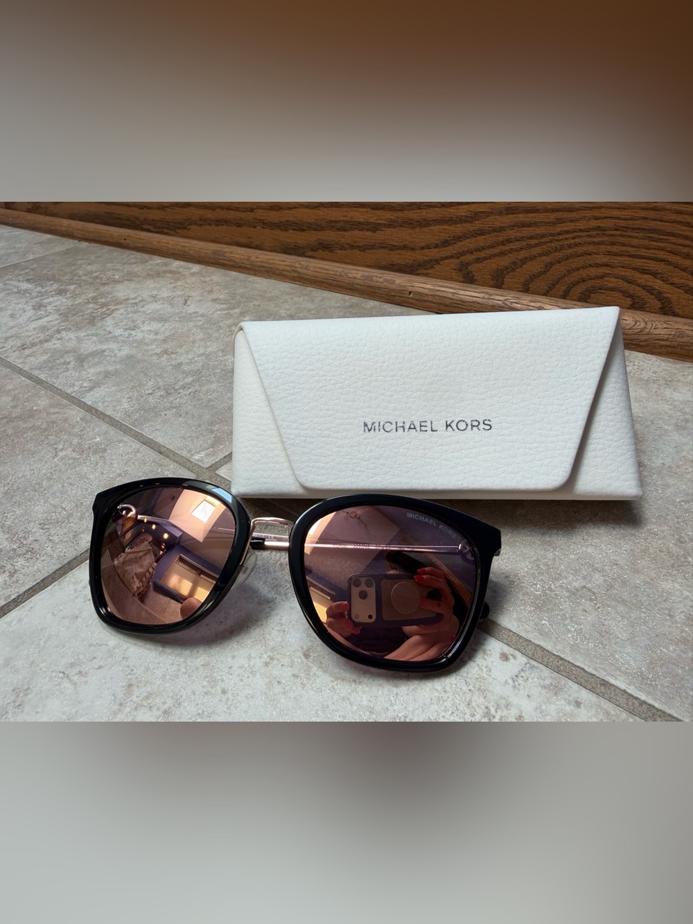 Michael Kors Women's Polarized Black Sunglasses with Rose Gold Tinted Lenses